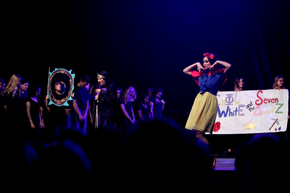 Paige Setsuda, senior, performs in the lip syncing concert on Oct. 21 in Allendale, MI. The live stream lip sync concert was one of the homecoming activites available for students to participate in and attend. 