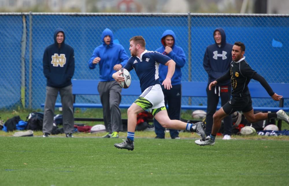 GVL / Kevin Sielaff - Grand Valley's club rugby team defeats Oakland University Oct. 3 in Allendale.