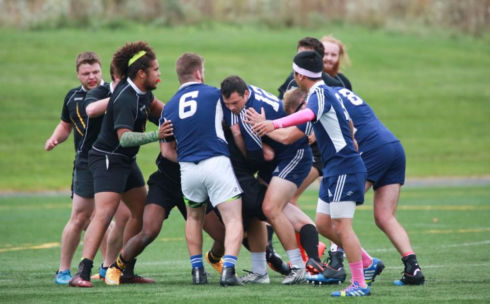 GVL / Kevin Sielaff - Grand Valley's club rugby team defeats Oakland University Oct. 3 in Allendale.