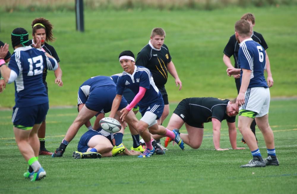 GVL / Kevin Sielaff - Grand Valley's club rugby team defeats Oakland University Oct. 3 in Allendale.