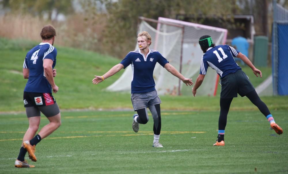 GVL / Kevin Sielaff - Grand Valley's club rugby team defeats Oakland University Oct. 3 in Allendale.