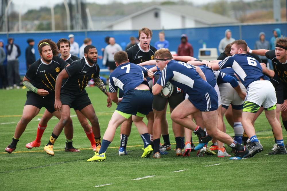 GVL / Kevin Sielaff - Grand Valley's club rugby team defeats Oakland University Oct. 3 in Allendale.