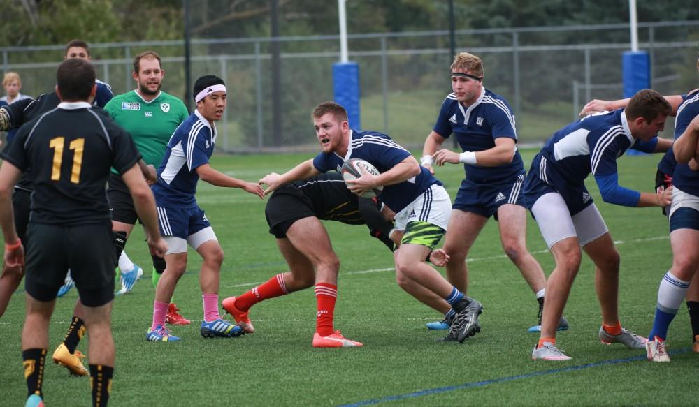 GVL / Kevin Sielaff - Grand Valley's club rugby team defeats Oakland University Oct. 3 in Allendale.