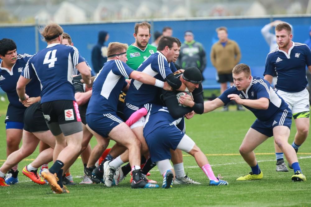 GVL / Kevin Sielaff - Grand Valley's club rugby team defeats Oakland University Oct. 3 in Allendale.