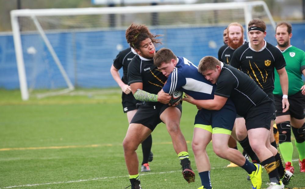 GVL / Kevin Sielaff - Grand Valley's club rugby team defeats Oakland University Oct. 3 in Allendale.