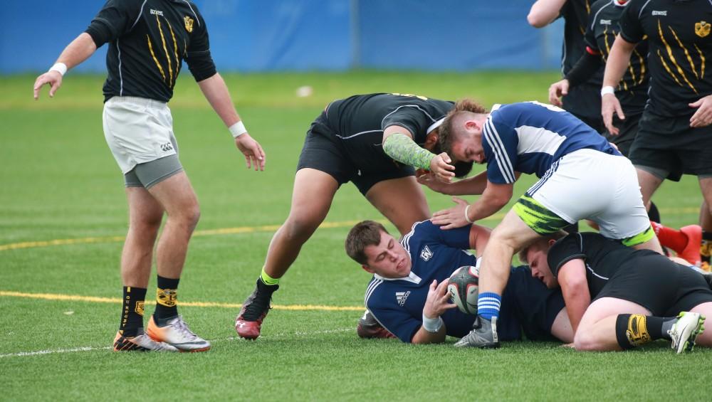 GVL / Kevin Sielaff - Grand Valley's club rugby team defeats Oakland University Oct. 3 in Allendale.