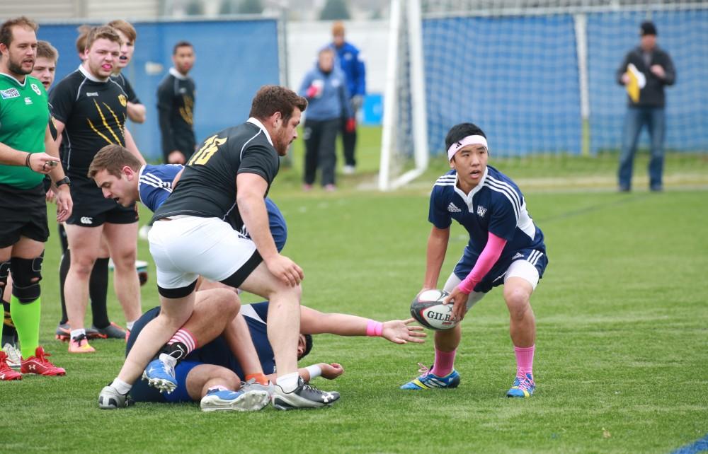 GVL / Kevin Sielaff - Grand Valley's club rugby team defeats Oakland University Oct. 3 in Allendale.