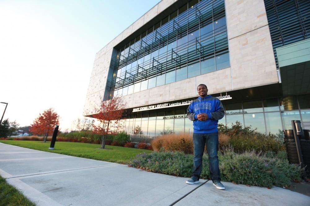 GVL / Kevin Sielaff - Stepha'N Quicksey, lead organizer of the Detroit Network of Future Leaders,  poses on Grand Valley's campus Oct. 30.