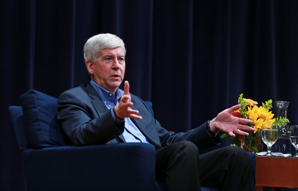 GVL / Kevin Sielaff - Michigan Gov. Rick Snyder visits Grand Rapids Oct. 7 for the 2015 State University Summit. Gov. Snyder was greeted by officials working within higher education institutions from across Michigan. 