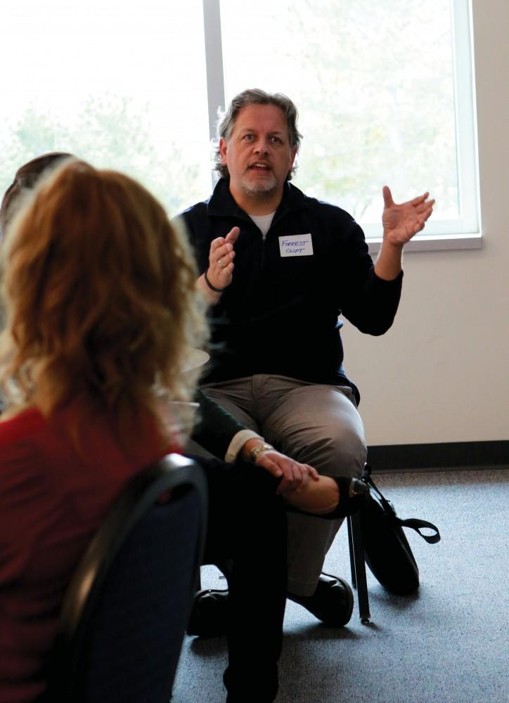 Associate Director of college Education, Forrest Clift, gives his advice for becoming an ally for transgender students on Oct. 7 in Kirkhoff Center in Allendale, MI. Grand Valley offers different workshops for faculty to become allies for transgender students. 