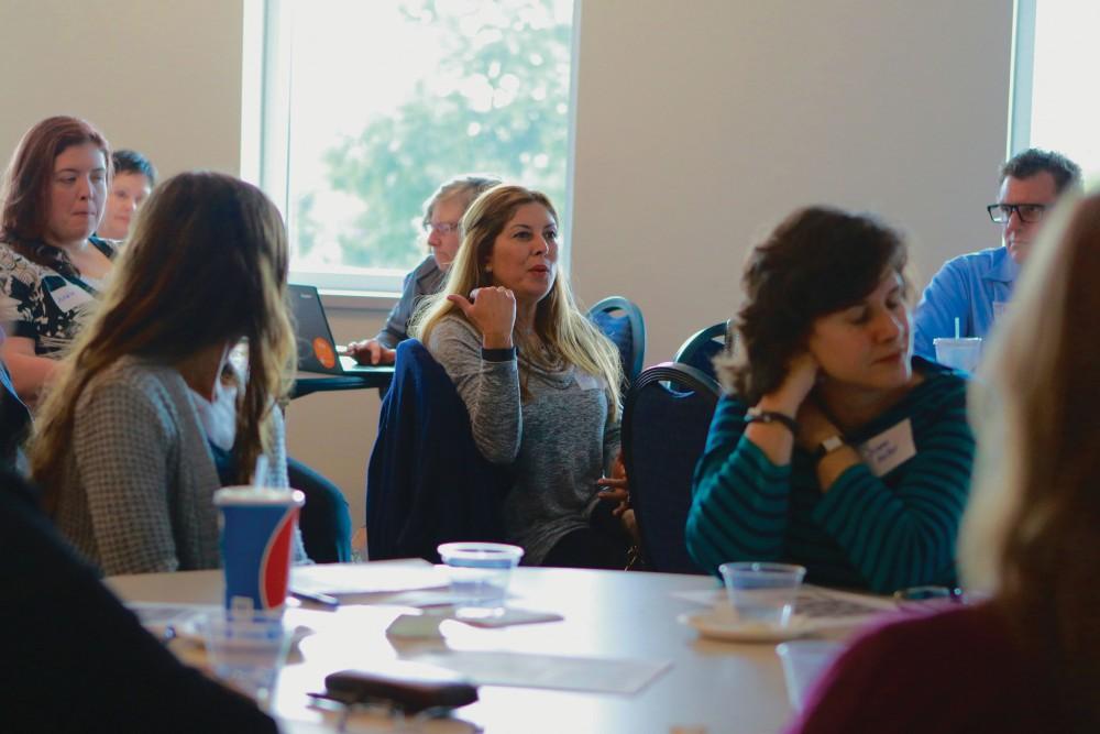 Vicky Thelen, Information Technology Department, gives her input on being an ally for transgender students on Oct. 6 in Allendale MI. Faculty members attended the meeting to learn about being allies for transgender students. 