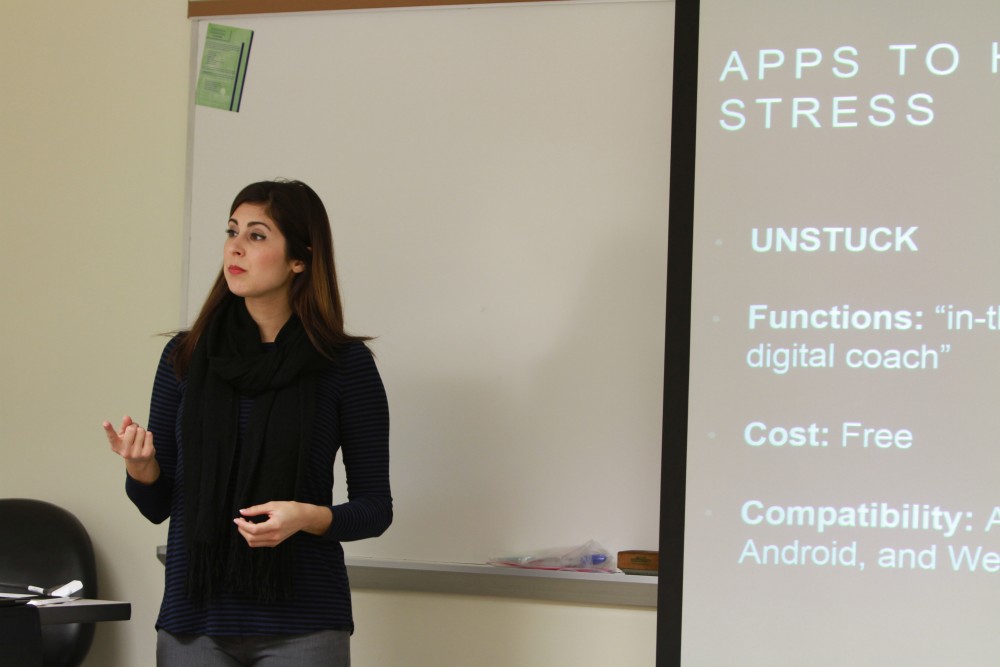 Mariana Naddaf, academic coach-graduate assistant, presents different apps for students to better organize themselves during the school year on Nov. 17 in Allendale, MI. 