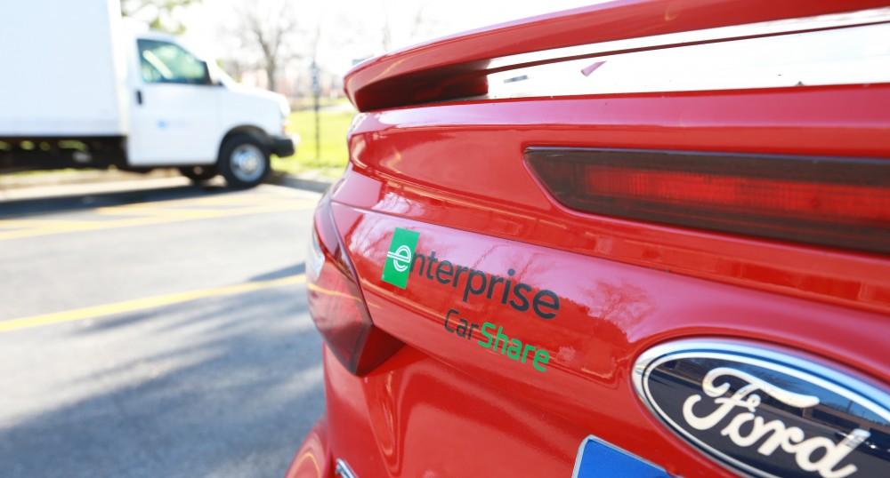 GVL / Kevin Sielaff  
GVSU parterns with member-based Enterprise CarShare to help provide a method of transportation for those who do not have a vehicle on campus. The current CarShare vehicle, pictured above, is located in the Kirkhof metered parking lot.