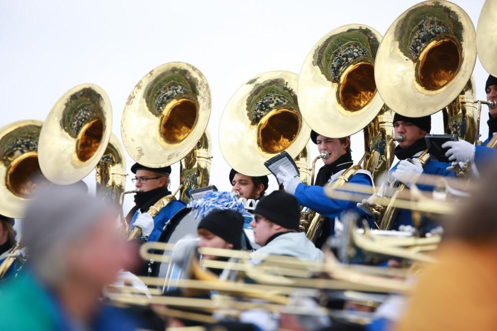 GVL / Kevin Sielaff - The Grand Valley State University marching band joins the football team in Ashland, OH where they square off against the Eagles. Grand Valley defeats Ashland with a final score of 45-28 Nov. 22 at Ashland University.