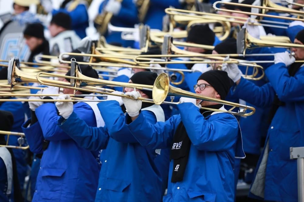 GVL / Kevin Sielaff - The Grand Valley State University marching band joins the football team in Ashland, OH where they square off against the Eagles. Grand Valley defeats Ashland with a final score of 45-28 Nov. 22 at Ashland University.