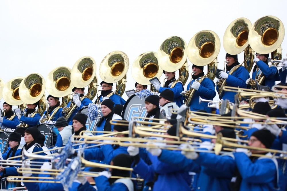 GVL / Kevin Sielaff - The Grand Valley State University marching band joins the football team in Ashland, OH where they square off against the Eagles. Grand Valley defeats Ashland with a final score of 45-28 Nov. 22 at Ashland University.