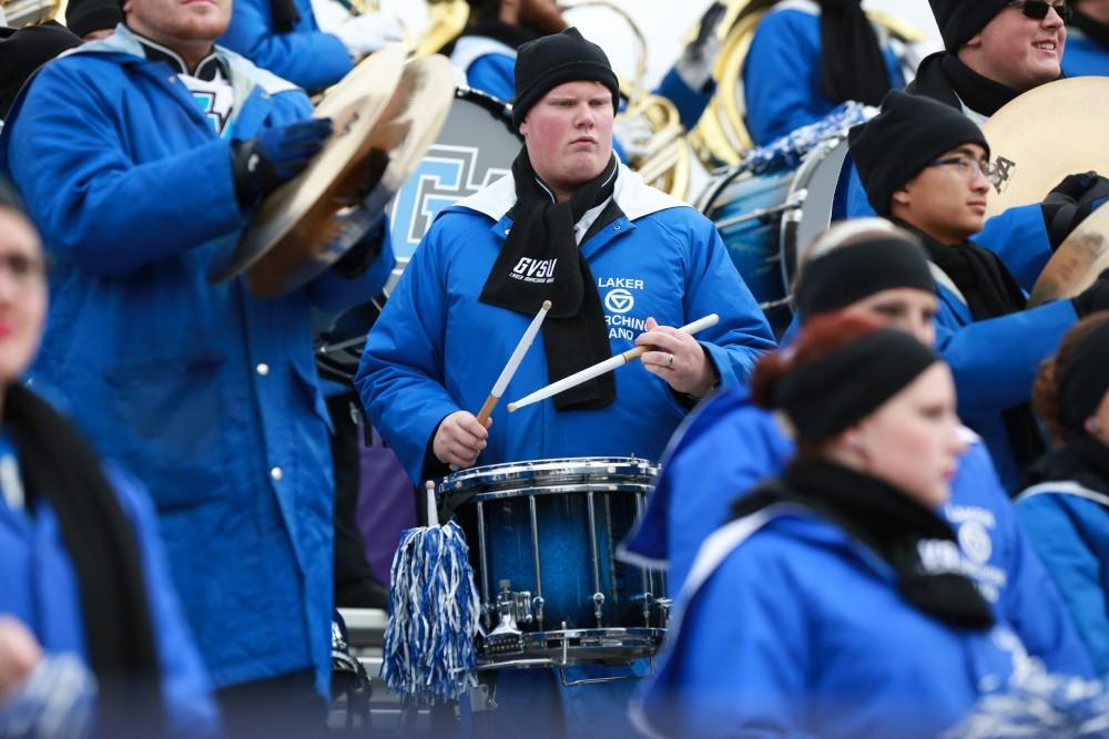 GVL / Kevin Sielaff - The Grand Valley State University marching band joins the football team in Ashland, OH where they square off against the Eagles. Grand Valley defeats Ashland with a final score of 45-28 Nov. 22 at Ashland University.