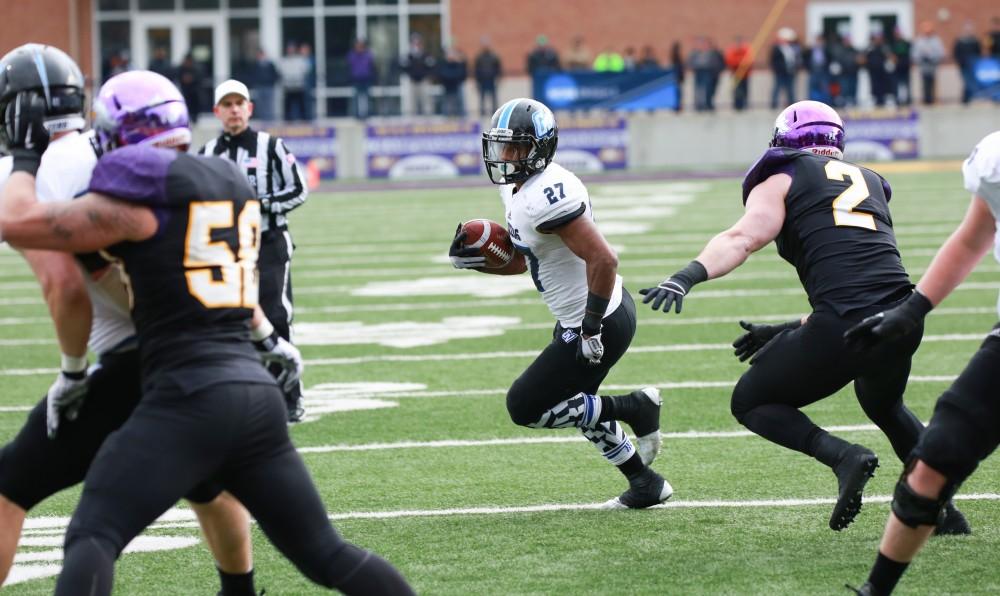 GVL / Kevin Sielaff -  Kirk Spencer (27) heads toward Ashland's end zone.  Grand Valley defeats Ashland with a final score of 45-28 Nov. 22 at Ashland University.