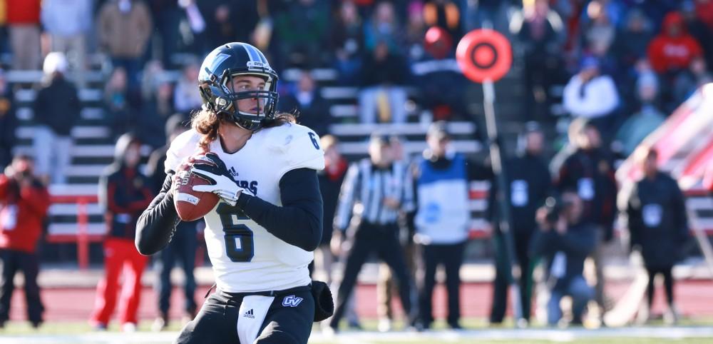 GVL / Kevin Sielaff - Bart Williams (6) looks for a receiver down field.  Grand Valley defeats Ferris with a final score of 38-34 at Top Taggart Field Nov. 28 in Big Rapids, MI.