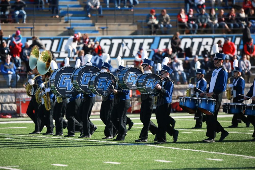 GVL / Kevin Sielaff - The Laker Marching Band plays their pre-game show before the match.  Grand Valley squares off against SVSU Nov. 14 in Allendale. The Lakers hold on and win with a final score of 24-17.