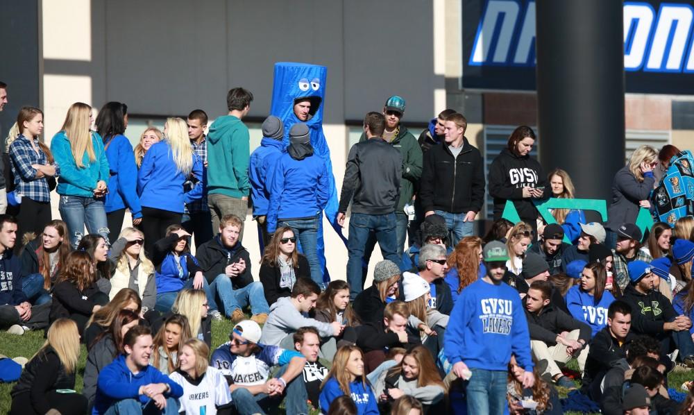 GVL / Kevin Sielaff - Fans gather to celebrate the Battle of the Valley's game.  Grand Valley squares off against SVSU Nov. 14 in Allendale. The Lakers hold on and win with a final score of 24-17.