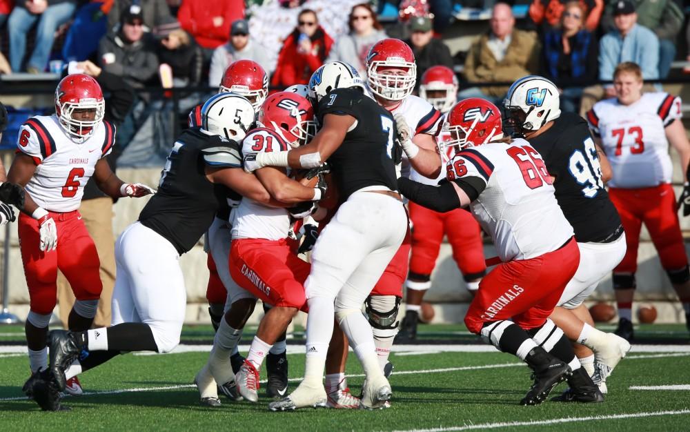 GVL / Kevin Sielaff - Grand Valley squares off against SVSU Nov. 14 in Allendale. The Lakers hold on and win with a final score of 24-17.