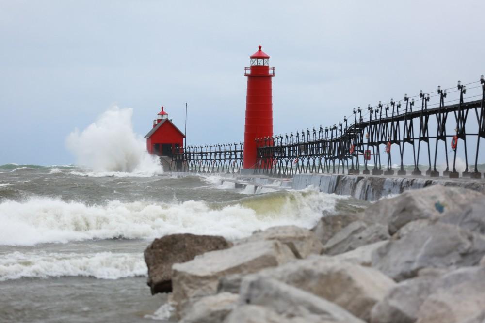 GVL / Kevin Sielaff - Large waves slam the shoreline of Grand Haven State Park Nov. 14.