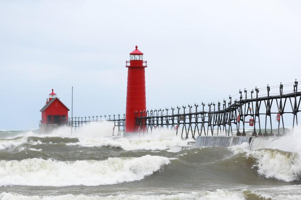 GVL / Kevin Sielaff - Large waves slam the shoreline of Grand Haven State Park Nov. 14.