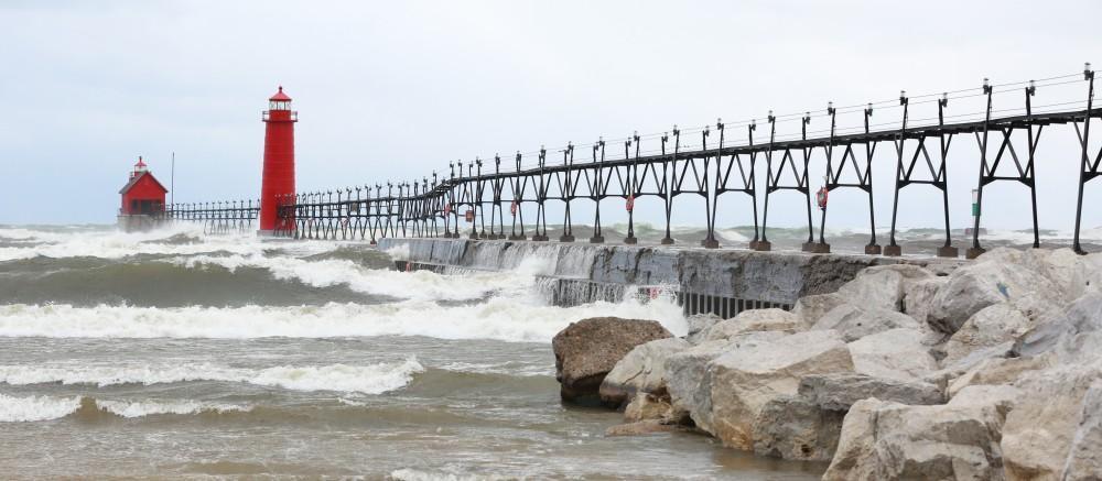 GVL / Kevin Sielaff - Large waves slam the shoreline of Grand Haven State Park Nov. 14.