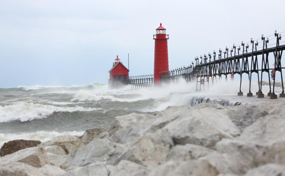 GVL / Kevin Sielaff - Large waves slam the shoreline of Grand Haven State Park Nov. 14.