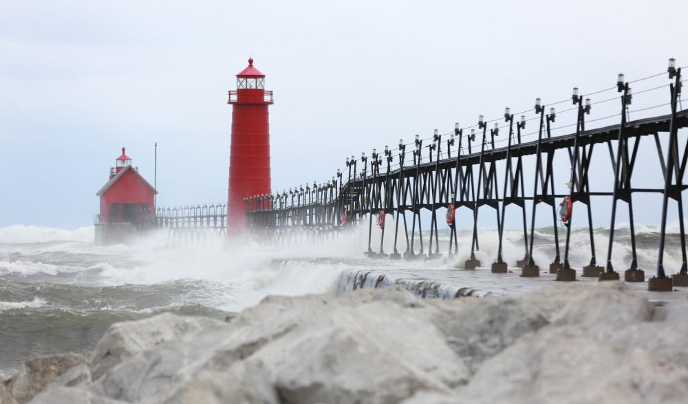 GVL / Kevin Sielaff - Large waves slam the shoreline of Grand Haven State Park Nov. 14.