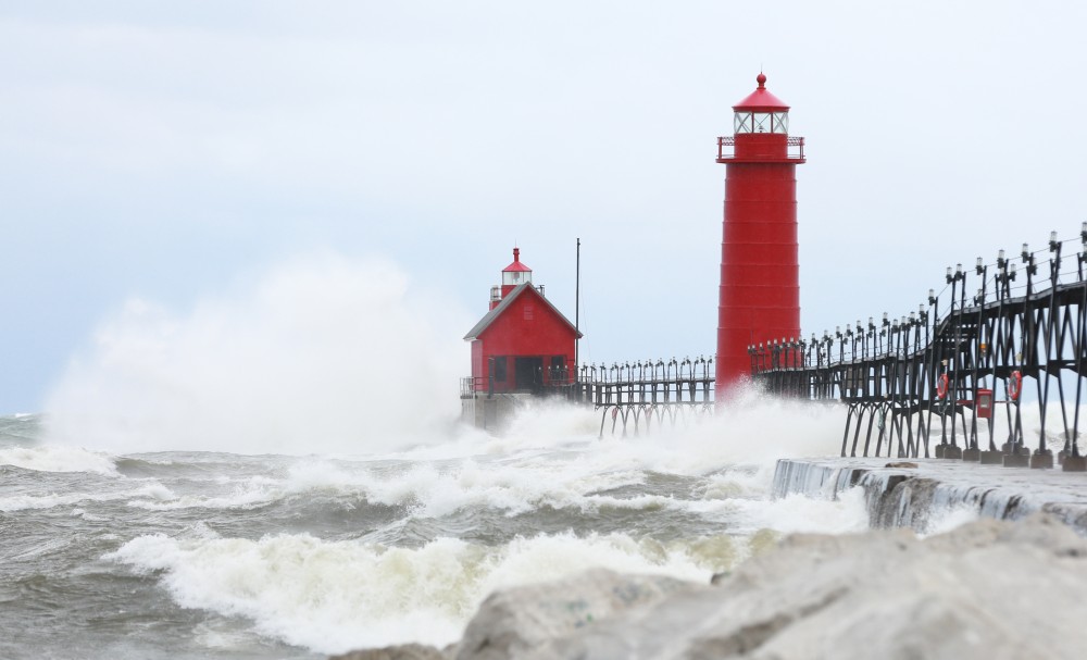 GVL / Kevin Sielaff - Large waves slam the shoreline of Grand Haven State Park Nov. 14.