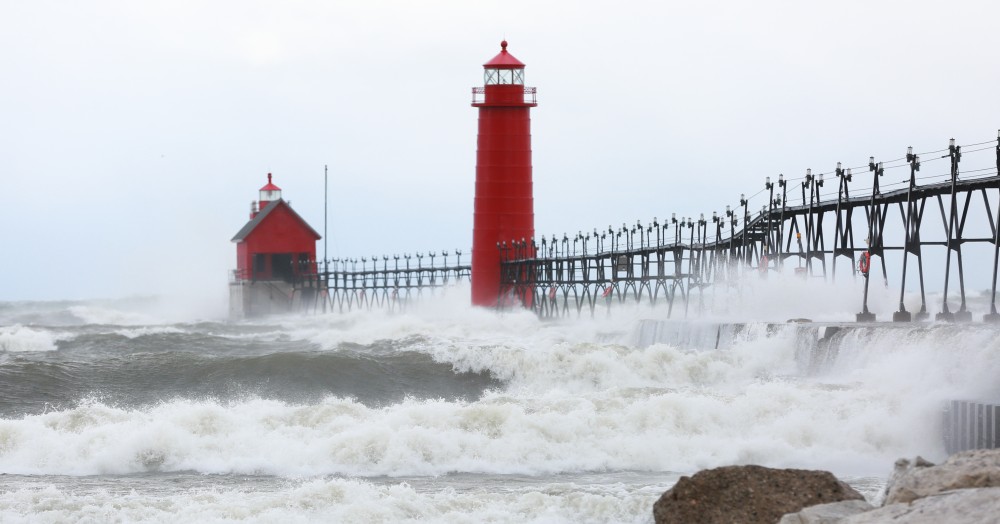 GVL / Kevin Sielaff - Large waves slam the shoreline of Grand Haven State Park Nov. 14.