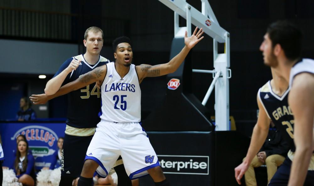 GVL / Kevin Sielaff - Chaz Rollins (25) calls for the ball in the paint.  The Laker basketball squad defeats Grace Bible College with a final score of 83-57 Nov. 23 in the fieldhouse arena.