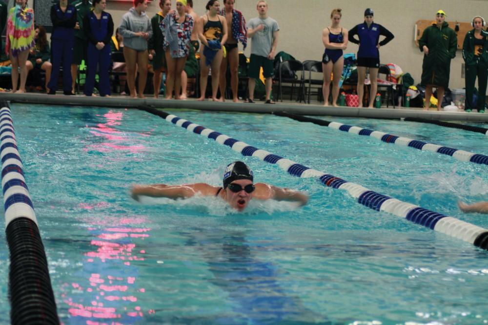 Leona Van Noort, swims butterfly against Northern Michigan in the swim meat on Oct. 31 in Allendale, MI. 