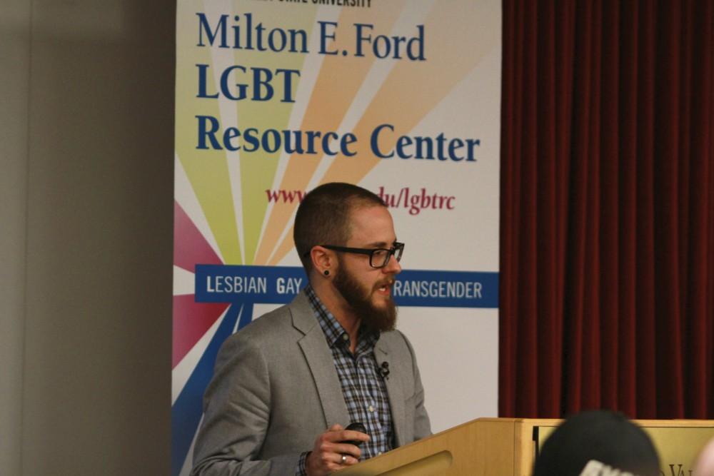 Cael Keegan speaks at the Transgender Remembrance day on Nov. 17 in Allendale, MI. 