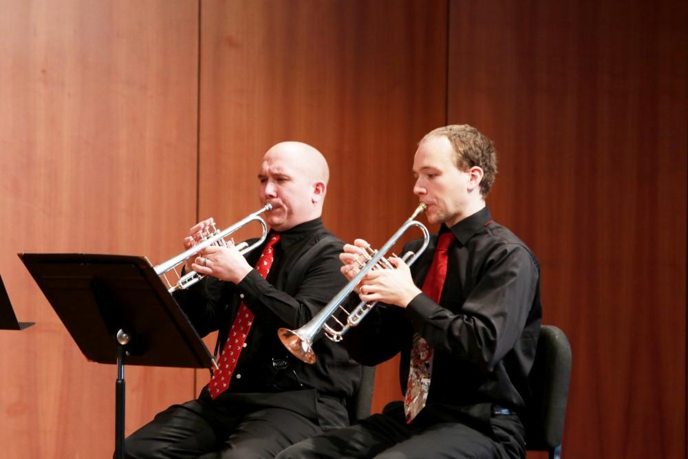 The GVSU Brass Quintet has a two trumpets players who performed for students and faculty on Dec. 2 in Allendale, MI. 