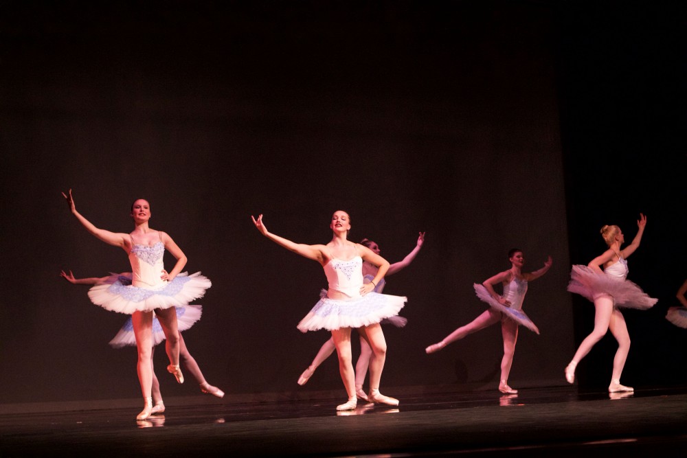 GVL / Sara Carte
The Grand Valley Dance Company rehearses for their fall dance concert at the Performing Arts Center in the Louis Armstrong Theatre on Dec. 4. 