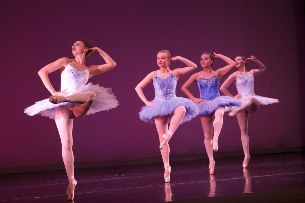 GVL / Sara Carte
The Grand Valley Dance Company rehearses for their fall dance concert at the Performing Arts Center in the Louis Armstrong Theatre on Dec. 4. 