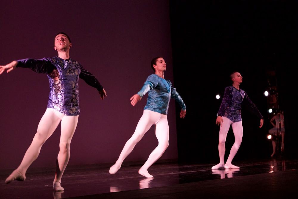 GVL / Sara Carte
The Grand Valley Dance Company rehearses for their fall dance concert at the Performing Arts Center in the Louis Armstrong Theatre on Dec. 4. 