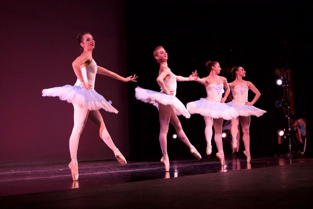 GVL / Sara Carte
The Grand Valley Dance Company rehearses for their fall dance concert at the Performing Arts Center in the Louis Armstrong Theatre on Dec. 4. 