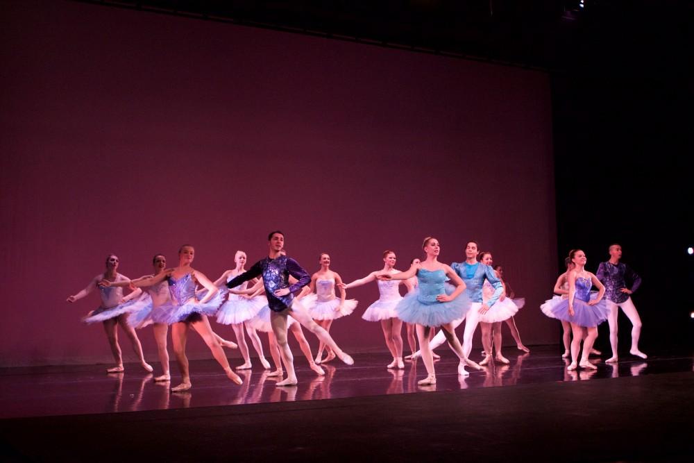 GVL / Sara Carte
The Grand Valley Dance Company rehearses for their fall dance concert at the Performing Arts Center in the Louis Armstrong Theatre on Dec. 4. 