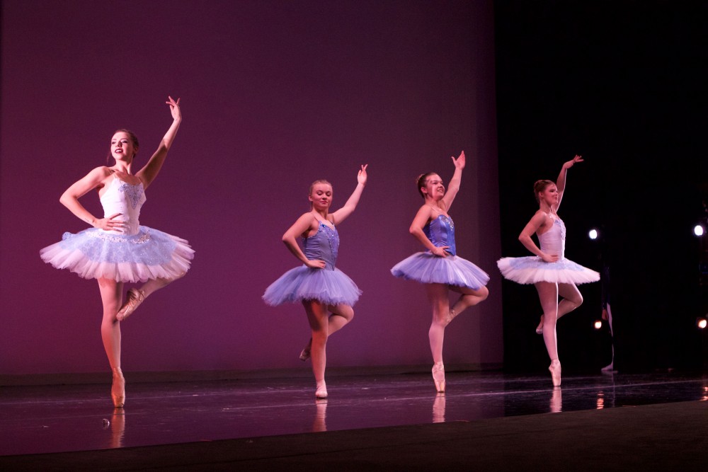 GVL / Sara Carte
The Grand Valley Dance Company rehearses for their fall dance concert at the Performing Arts Center in the Louis Armstrong Theatre on Dec. 4. 