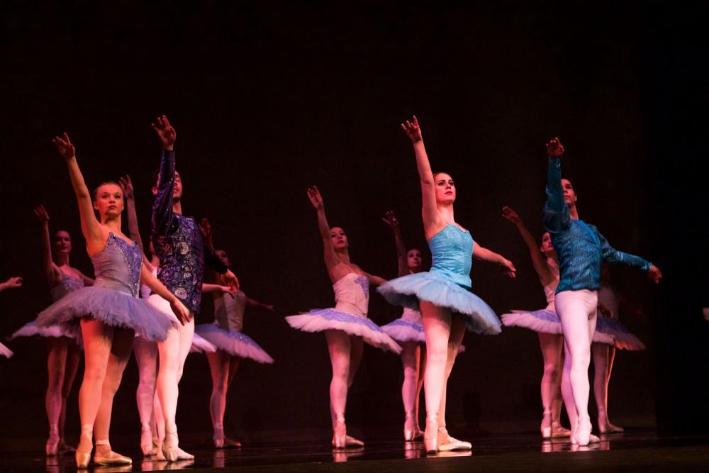 GVL / Sara Carte
The Grand Valley Dance Company rehearses for their fall dance concert at the Performing Arts Center in the Louis Armstrong Theatre on Dec. 4. 