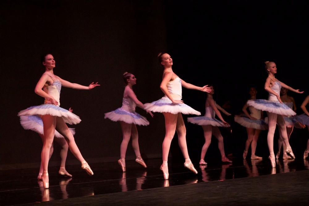 GVL / Sara Carte
The Grand Valley Dance Company rehearses for their fall dance concert at the Performing Arts Center in the Louis Armstrong Theatre on Dec. 4. 