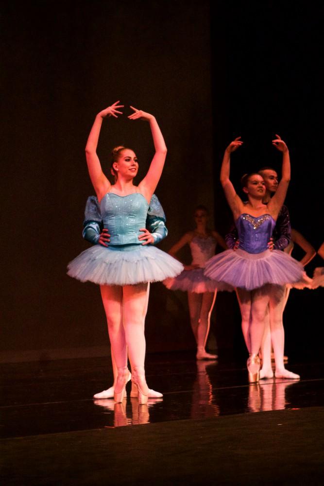 GVL / Sara Carte
The Grand Valley Dance Company rehearses for their fall dance concert at the Performing Arts Center in the Louis Armstrong Theatre on Dec. 4. 