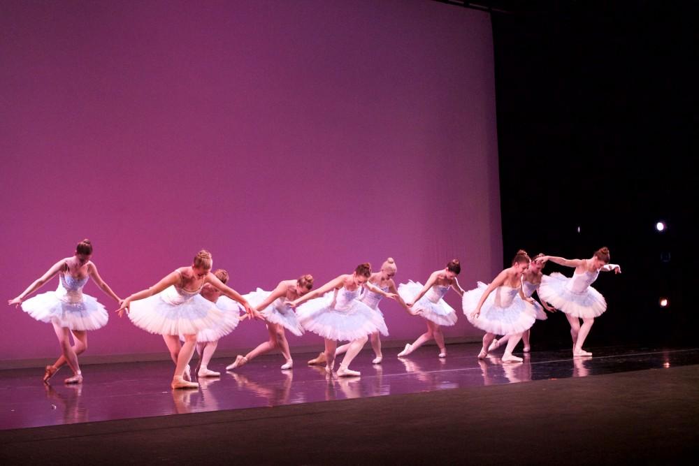 GVL / Sara Carte
The Grand Valley Dance Company rehearses for their fall dance concert at the Performing Arts Center in the Louis Armstrong Theatre on Dec. 4. 