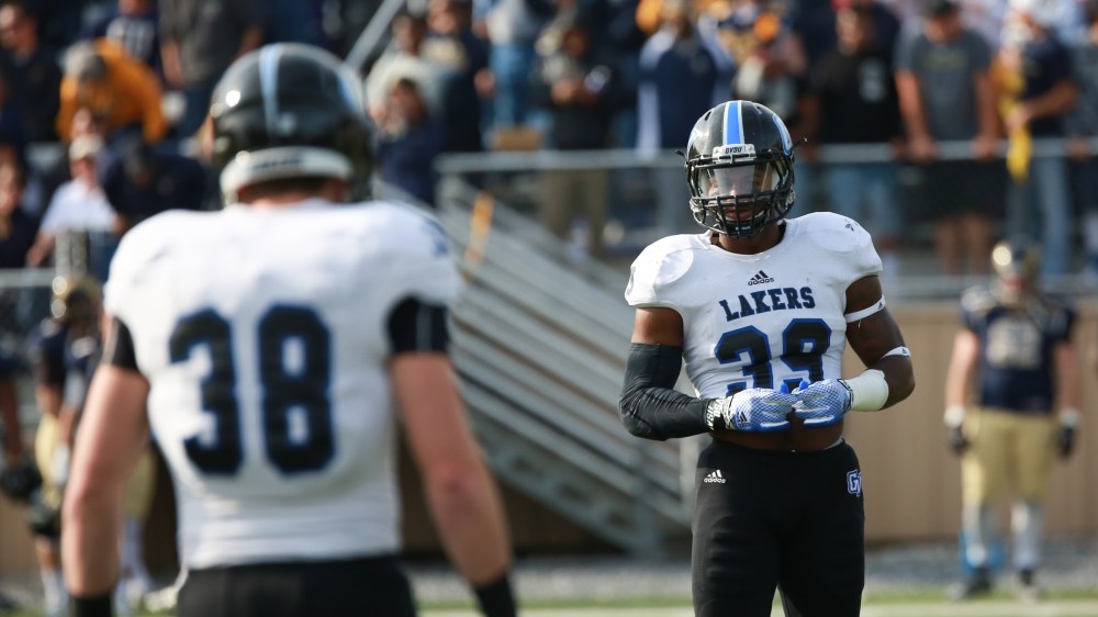 GVL / Kevin Sielaff - Jeff Madison (39) looks toward the Lakers' bench.  The Lakers fall to the Rams of Shepard University with a final score of 34-32 Dec. 12 in Shepardstown, West Virginia.