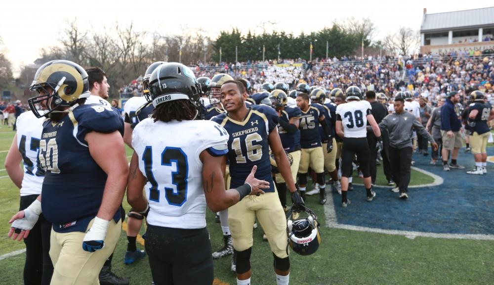 GVL / Kevin Sielaff - The Lakers fall to the Rams of Shepard University with a final score of 34-32 Dec. 12 in Shepardstown, West Virginia.