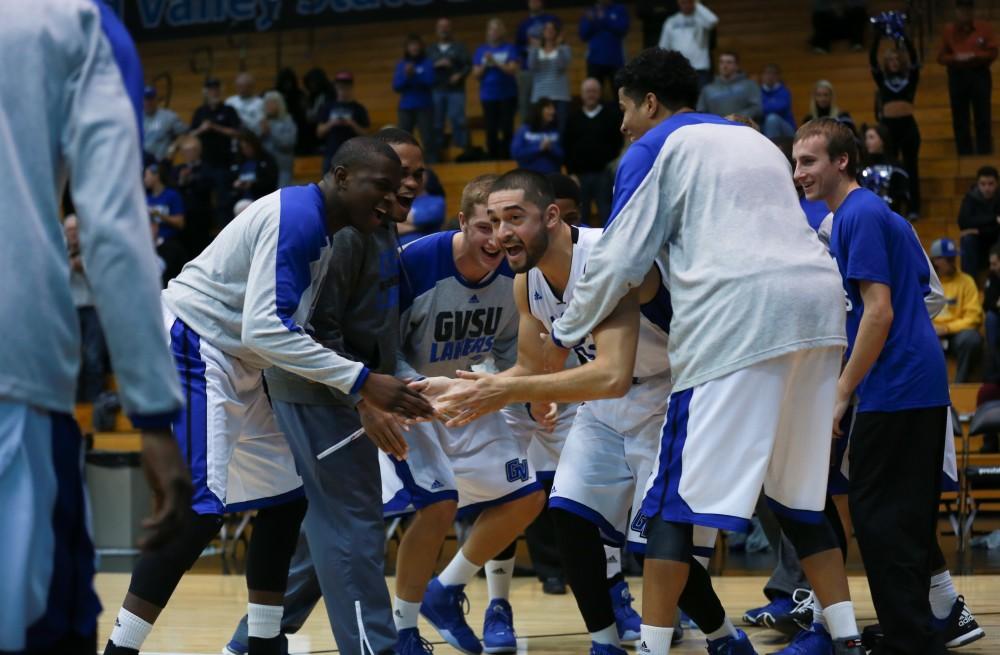 GVL / Kevin Sielaff - Ricardo Carbajal (32) hypes himself up before the match.  The Lakers fall to the Eagles of Ashland University in a tough overtime loss Dec. 3 in Allendale. The final score was 76-72.